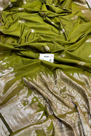 Mehendi Kalyug Satin Silk Banarasi Saree
