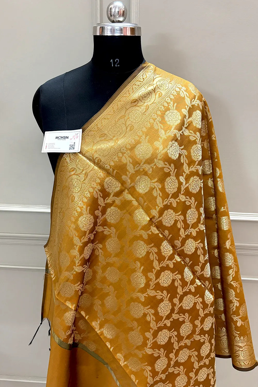 Mustard Golden Zari Satin Silk Banarasi Dupatta