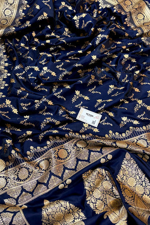 Navy Blue Floranza Katan Silk Banarasi Saree
