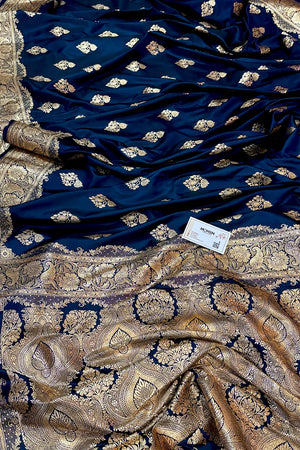 Navy Blue Golden Zari Katan Silk Banarasi Saree