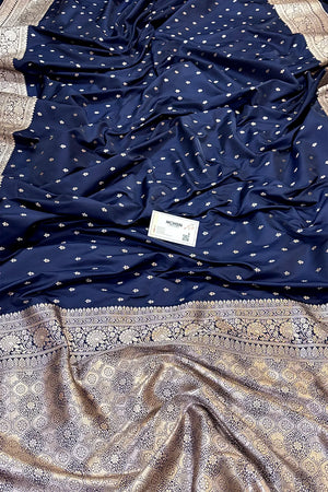 Navy Blue Golden Zari Katan Silk Banarasi Saree
