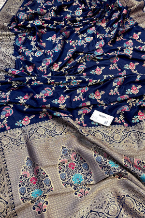 Navy Blue Golden Zari Silky Banarasi Saree