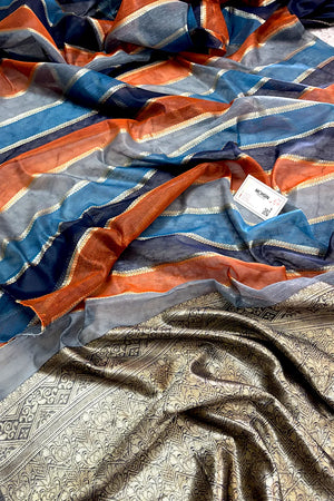 Navy Blue Resham Zari Chanderi Silk Banarasi Saree