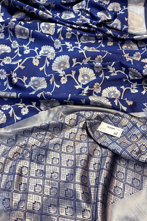 Navy Blue Resham Zari Silky Banarasi Saree