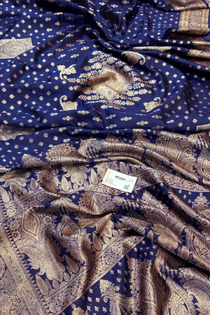 Navy Blue Resham Zari Silky Banarasi Saree