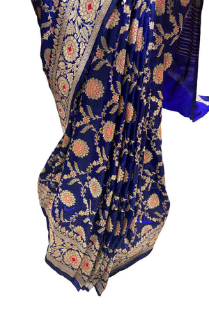 Nita Ambani Royal Blue Handloom Katan Silk Banarasi Saree