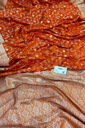 Orange Eragon Jaal Katan Silk Banarasi Saree