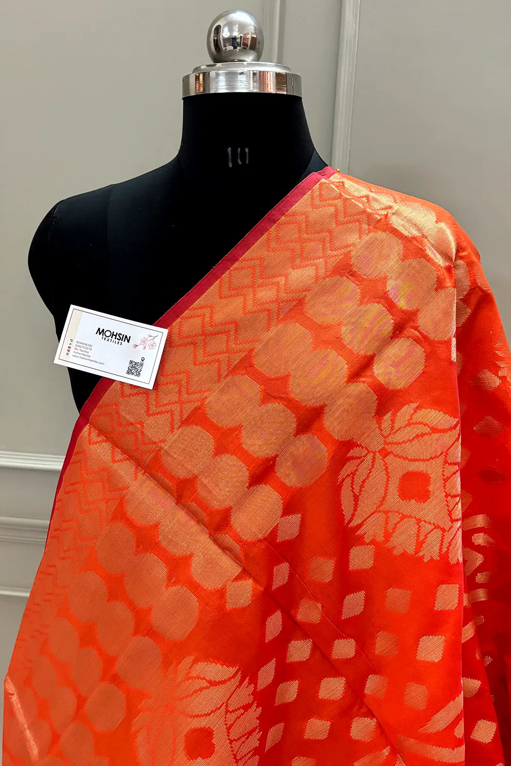 Orange Golden Zari Banarasi Silk Dupatta