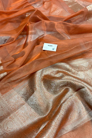 Orange Zari Tissue Silk Banarasi Saree