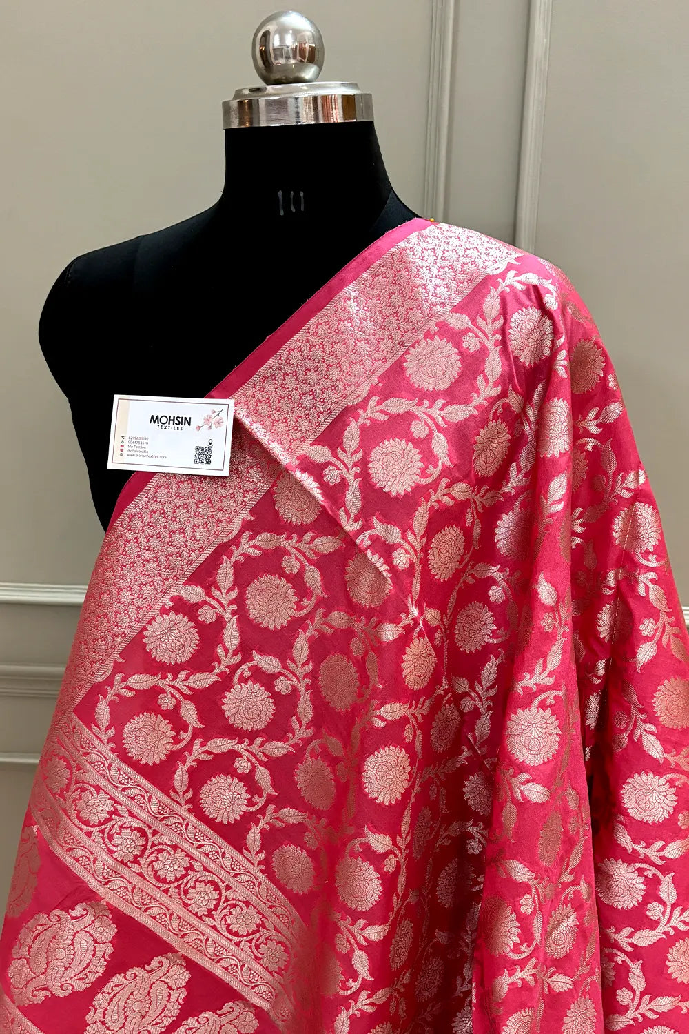 Peach Golden Zari Katan Silk Banarasi Dupatta