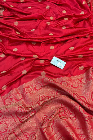 Peach Golden Zari Katan Silk Banarasi Saree