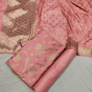 Peach Golden Zari Katan Silk Banarasi Suit