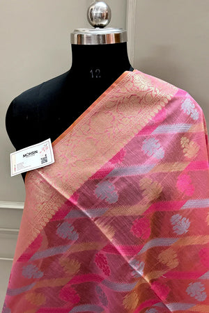 Peach Golden Zari Banarasi Silk Dupatta