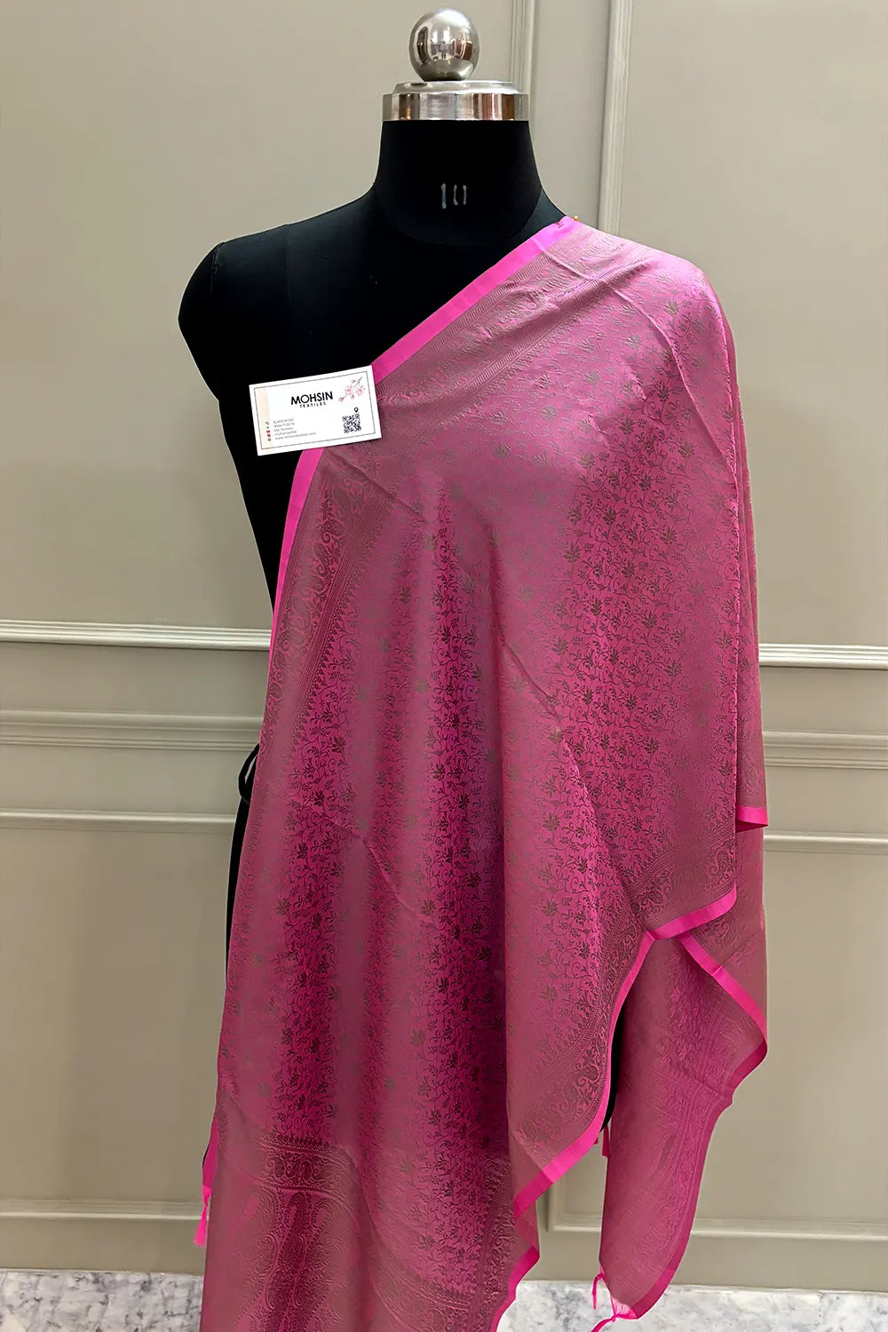 Peach Resham Zari Silk Banarasi Stole