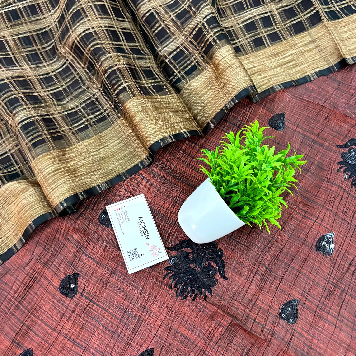 Peach and Black Sequence Tussar Silk Banarasi Suit