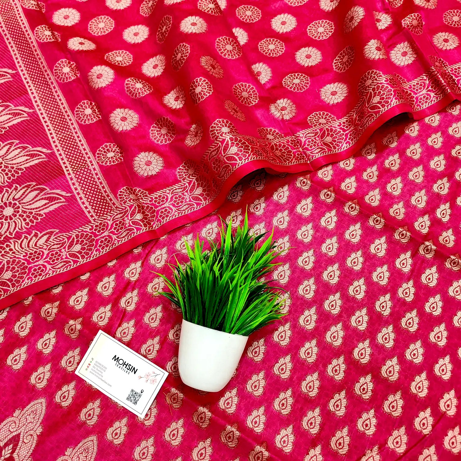 Pink Agni Buti Cotton Silk Banarasi Suit