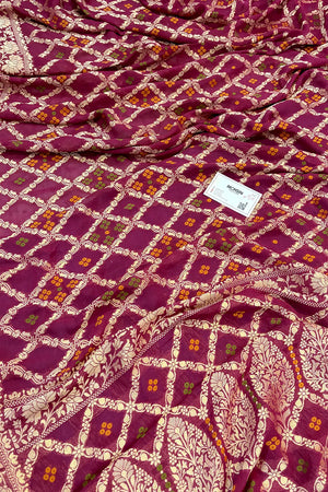 Pink Bandhej Georgette Silk Banarasi Saree