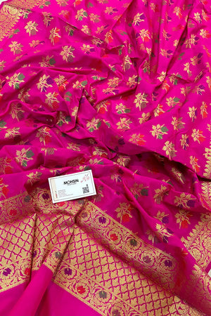 Pink Golden Zari Banarasi Silk Dupatta