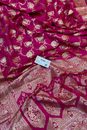 Pink Golden Zari Katan Silk Banarasi Saree