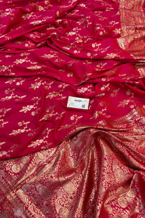 Pink Golden Zari Satin Silk Banarasi Saree