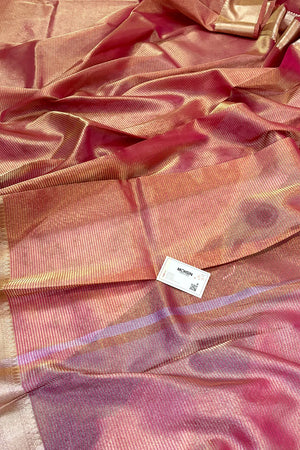 Pink Golden Zari Tissue Silk Banarasi Saree