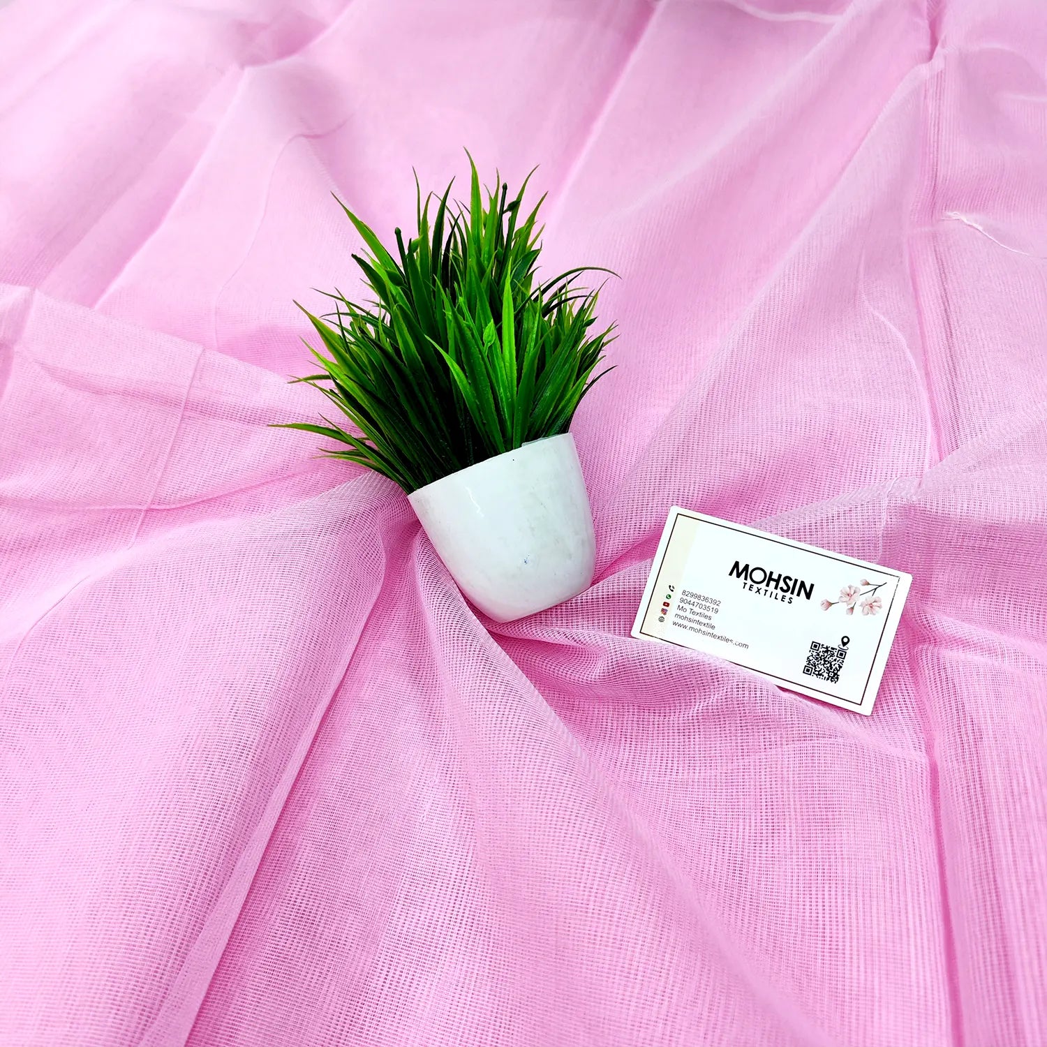 Pink Plain Net Chanderi Silk Banarasi Fabric