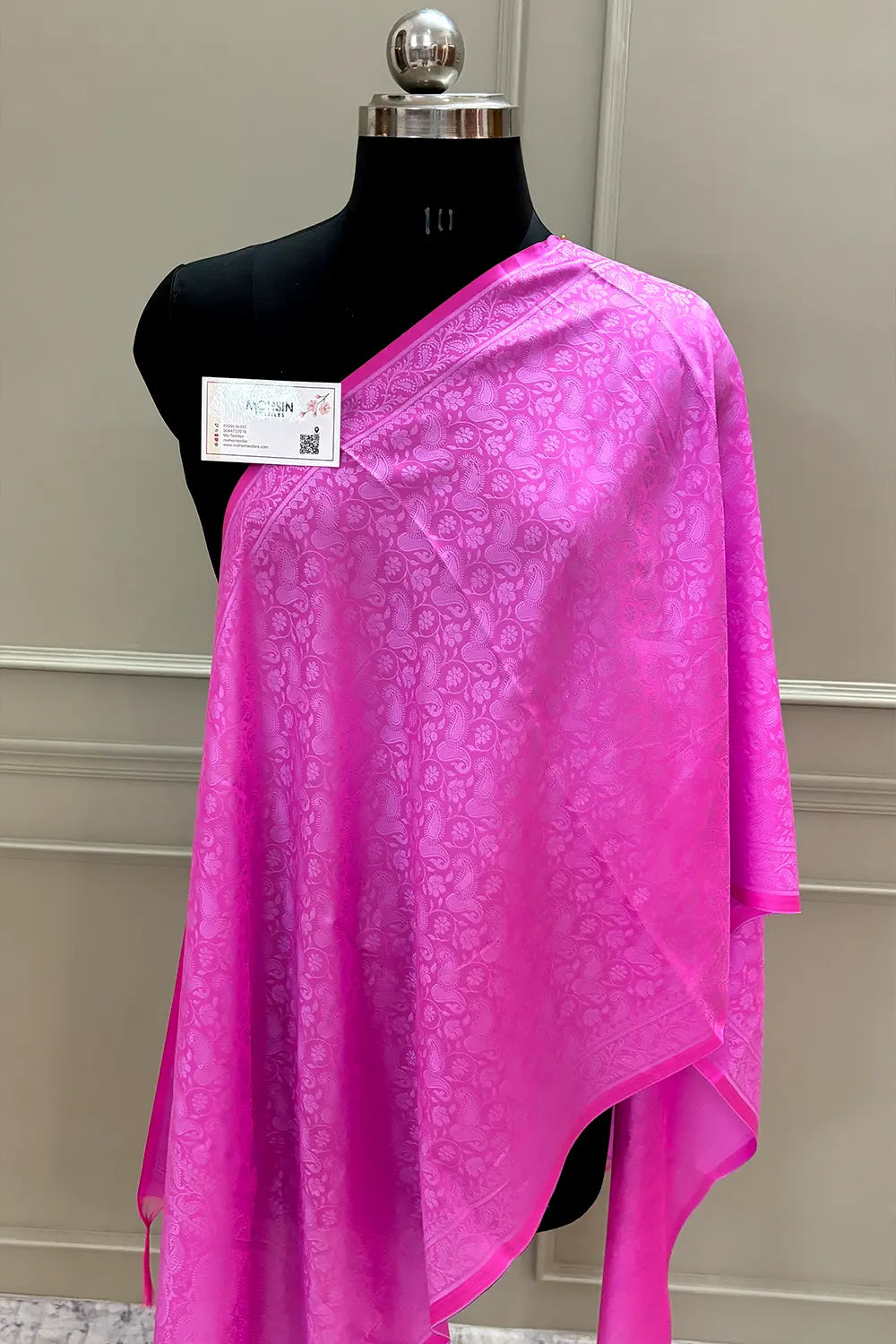 Pink Resham Zari Silk Banarasi Stole