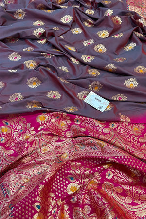 Pink and Purple Golden Zari Silky Banarasi Saree