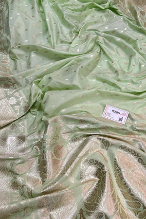 Pista Mahinki Buti Katan Silk Banarasi Saree