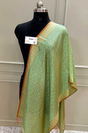 Pista Resham Zari Silk Banarasi Stole