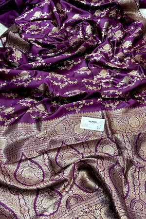Purple Golden Zari Banarasi Silk Saree