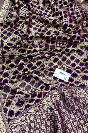 Purple Golden Zari Georgette Silk Banarasi Saree