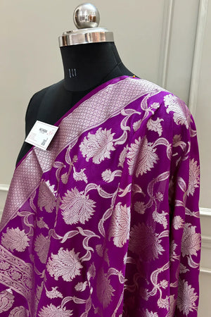 Purple Golden Zari Katan Silk Banarasi Dupatta