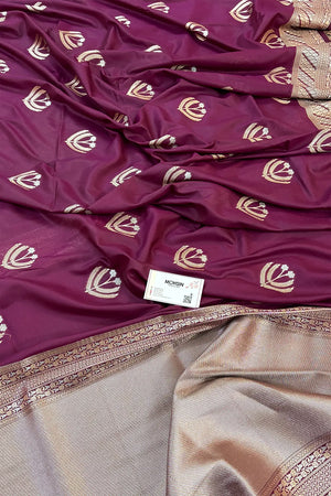 Purple Golden Zari Katan Silk Banarasi Saree