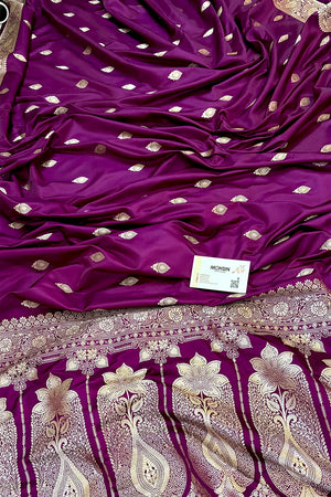 Purple Golden Zari Katan Silk Banarasi Saree