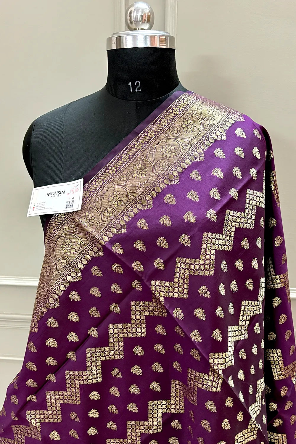 Purple Golden Zari Satin Silk Banarasi Dupatta