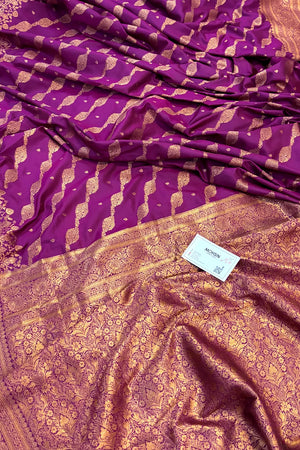 Purple Golden Zari Silky Banarasi Saree