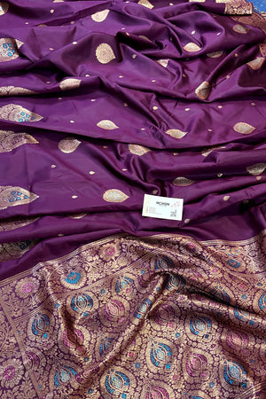 Purple Golden Zari Silky Banarasi Saree