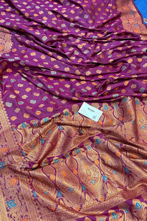 Purple Golden Zari Silky Banarasi Saree
