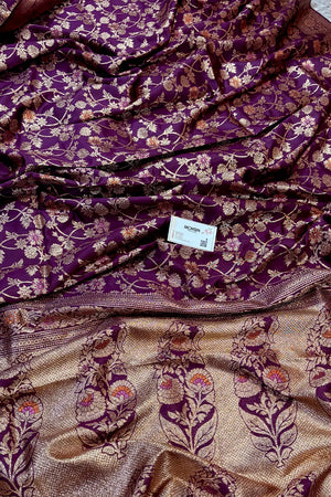 Purple Golden Zari Silky Banarasi Saree