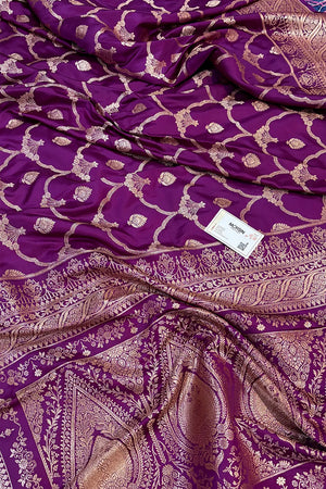 Purple Mughal Mehrab Katan Silk Banarasi Saree