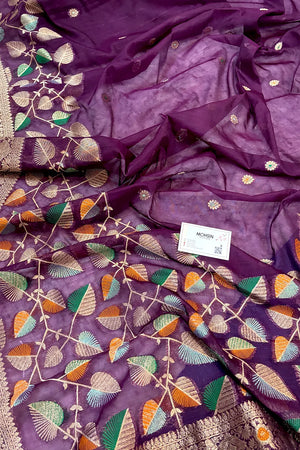 Purple Resham Zari Dupion Silk Banarasi Saree