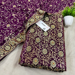 Purple Stone Work Kimkhab Silk Banarasi Gharara