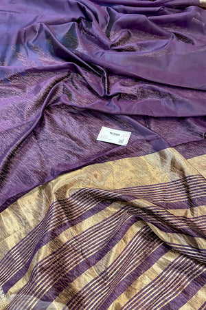 Purple and Green Golden Zari Dupion Silk Banarasi Saree