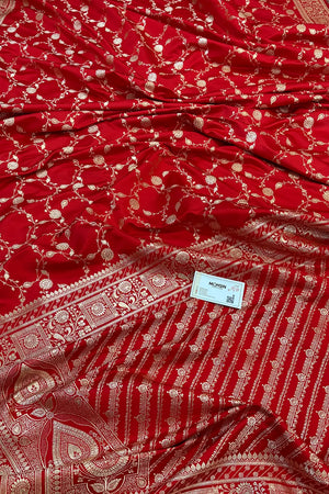 Red Albeli Jaal Katan Silk Banarasi Saree