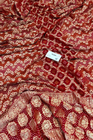 Red Bandhej Georgette Silk Banarasi Saree