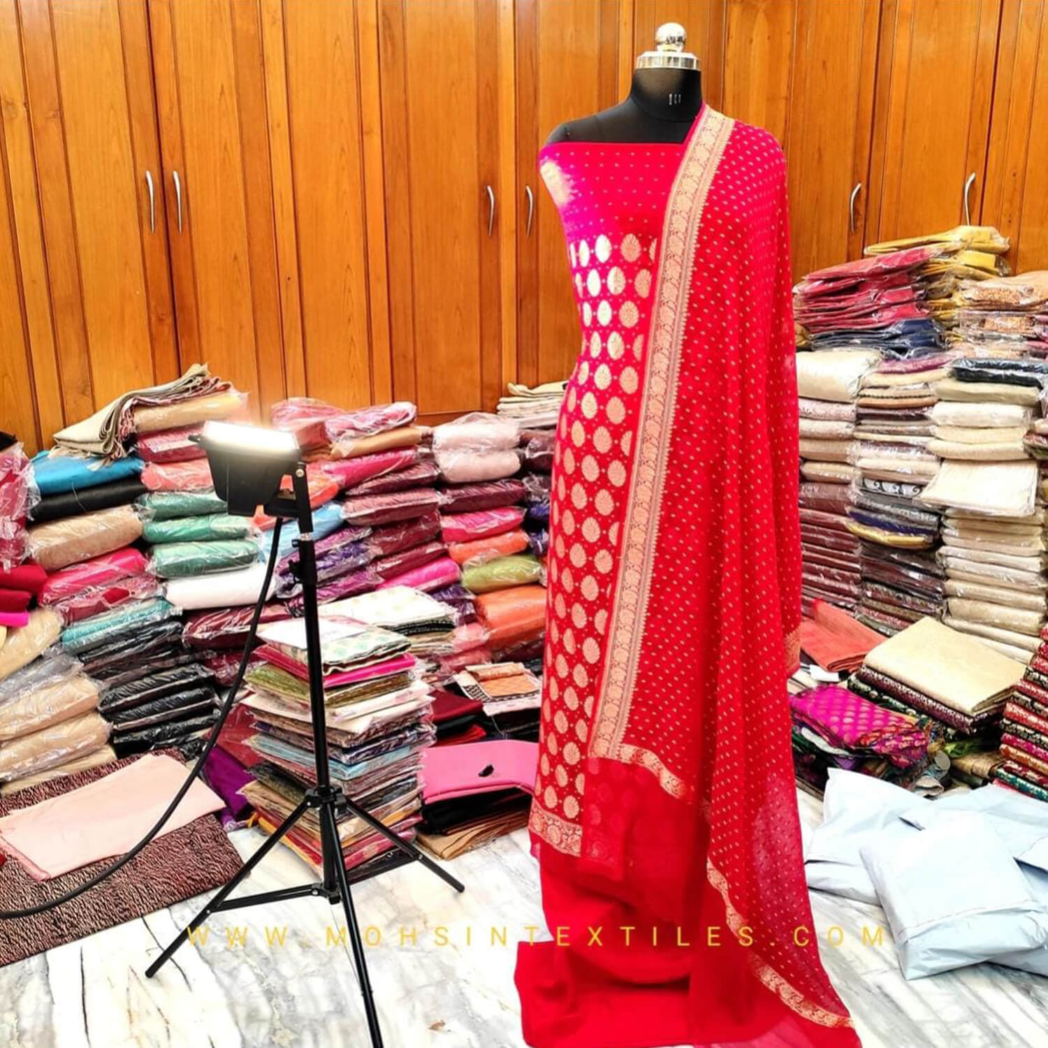 Red Golden Zari Banarasi Georgette Silk Salwar Suit