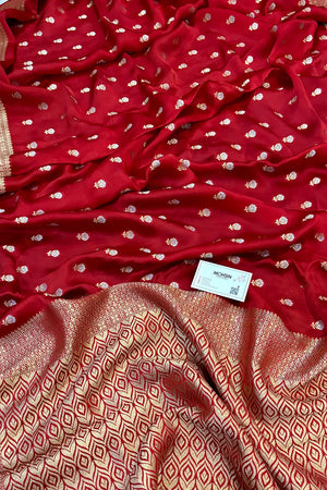 Red Golden Zari Georgette Silk Banarasi Saree