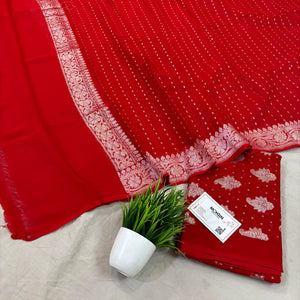 Red Golden Zari Georgette Silk Banarasi Suit