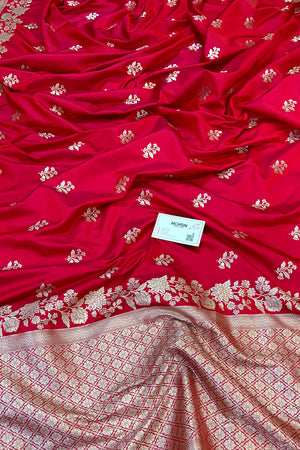 Red Golden Zari Katan Silk Banarasi Saree